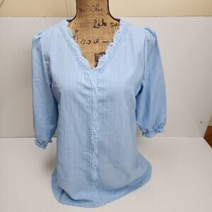 Women's Dressy Casual 3/4 Sleeve Lace Trim V-Neck Elbow Length Blouse Size M